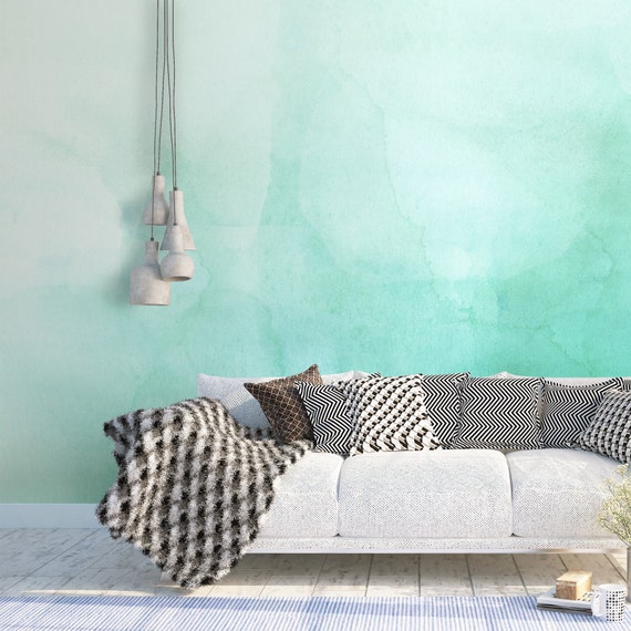 Green Ombre Watercolor Wallpaper Luxury Removable Peel - Etsy