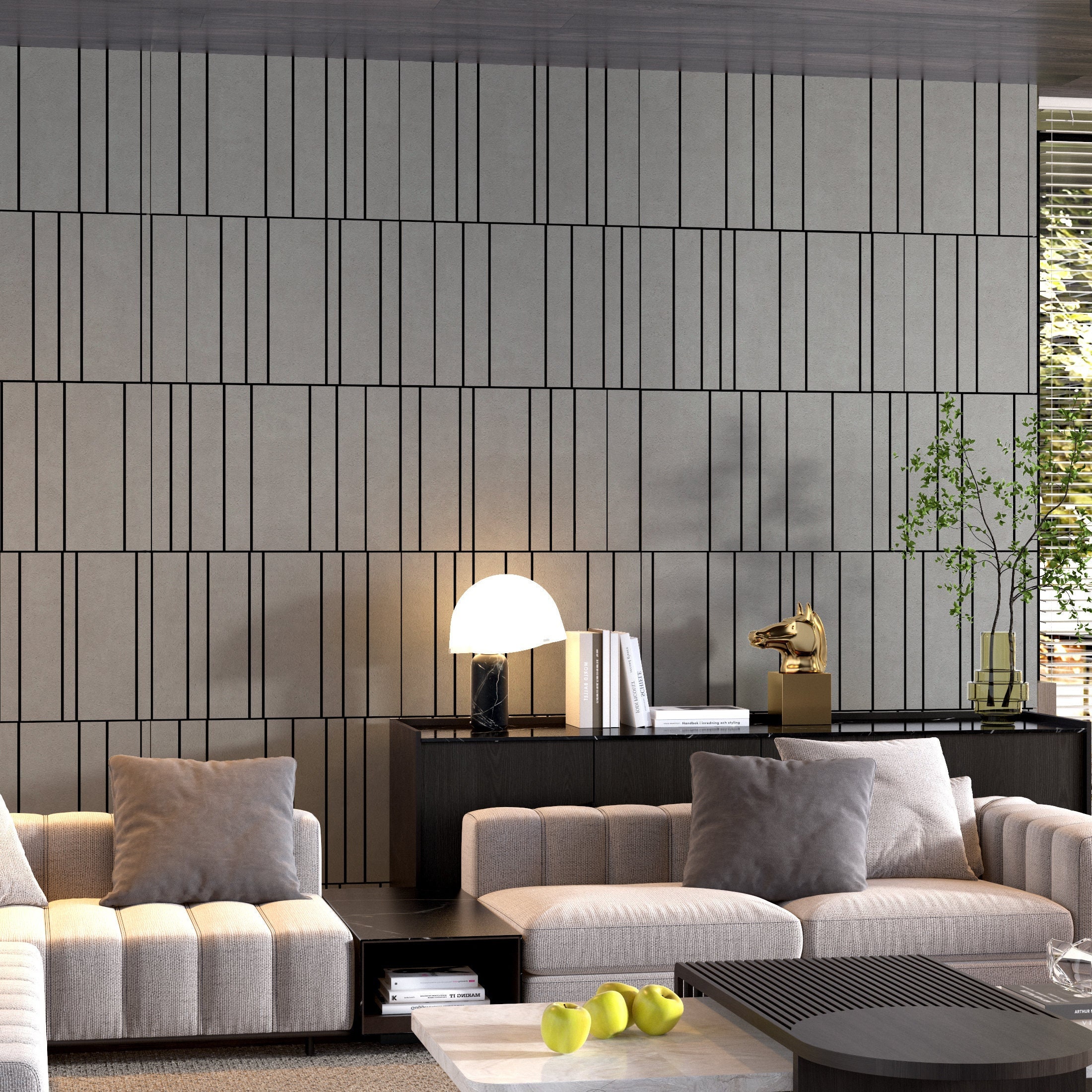 Concrete Decorative Panels, 3D Wall Cladding, Accent Wall Design, Symmetric Lines, SKU:WPCN