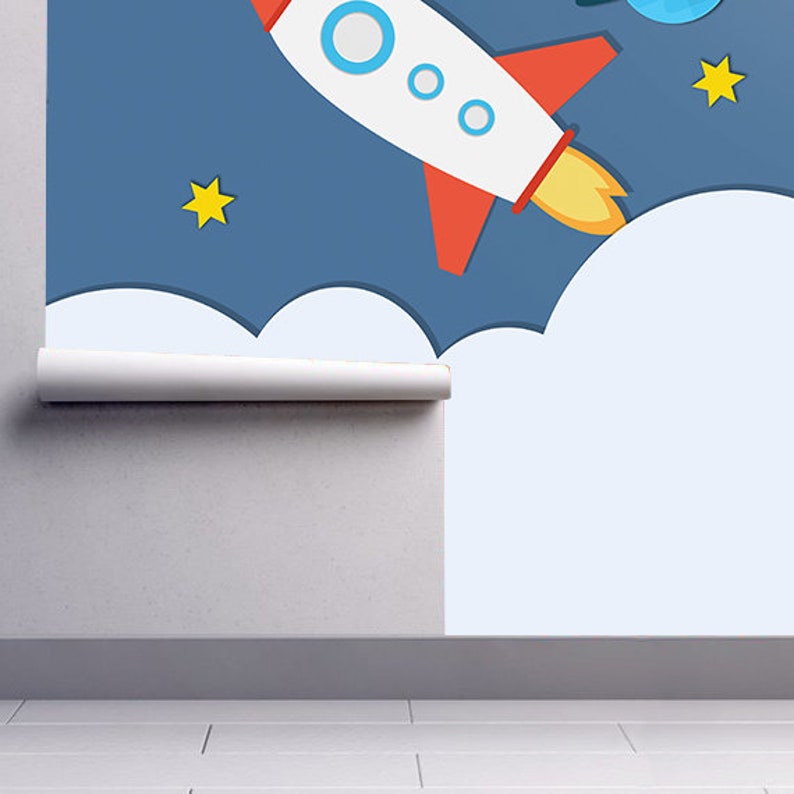 Rocket Space Wall Mural Paper Cut Effect Nursery Etsy