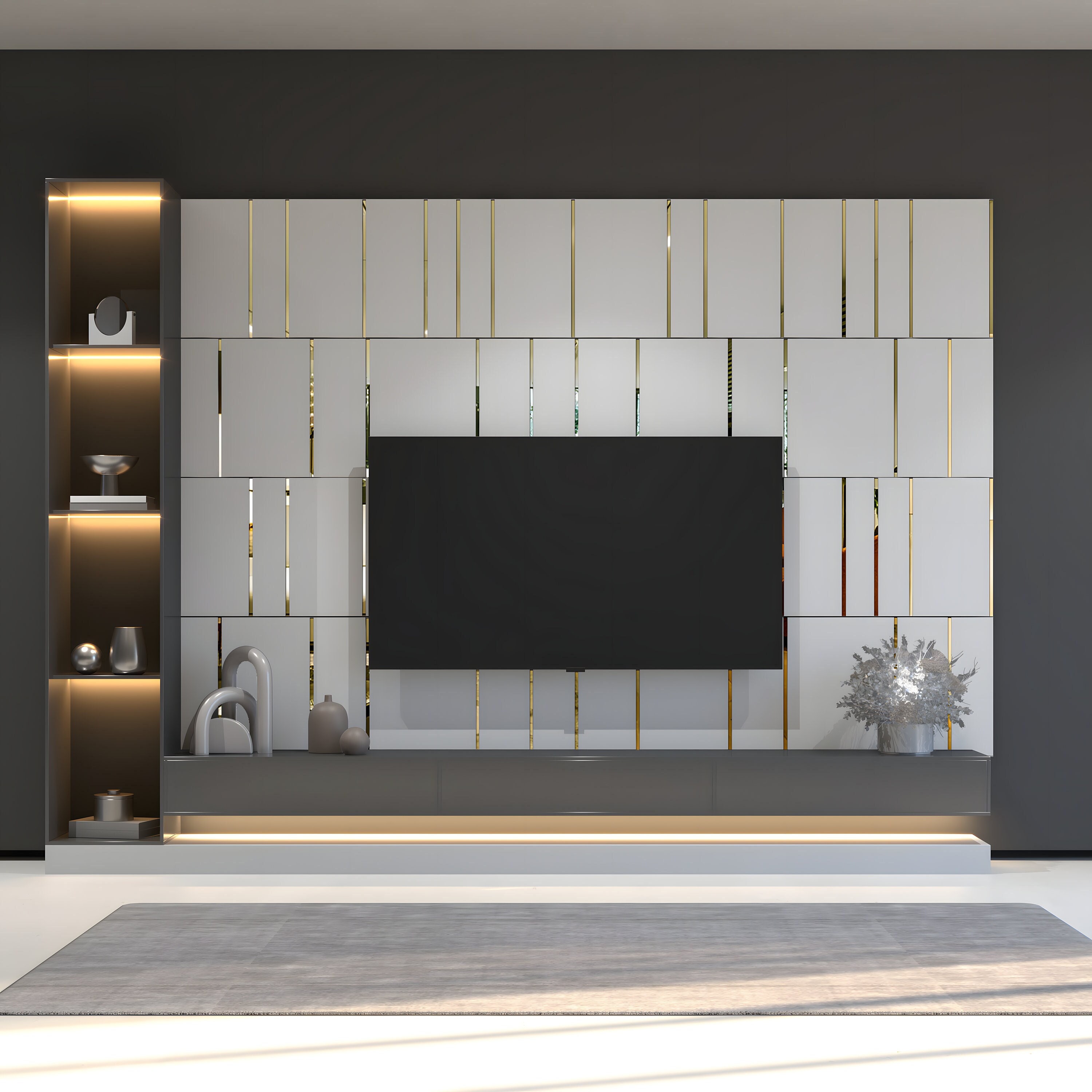 White and Gold Mirror Decorative Panels, 3D Wall Panels, Pack of 8 or 16 panels, Easy Installation, SKU:WPGL