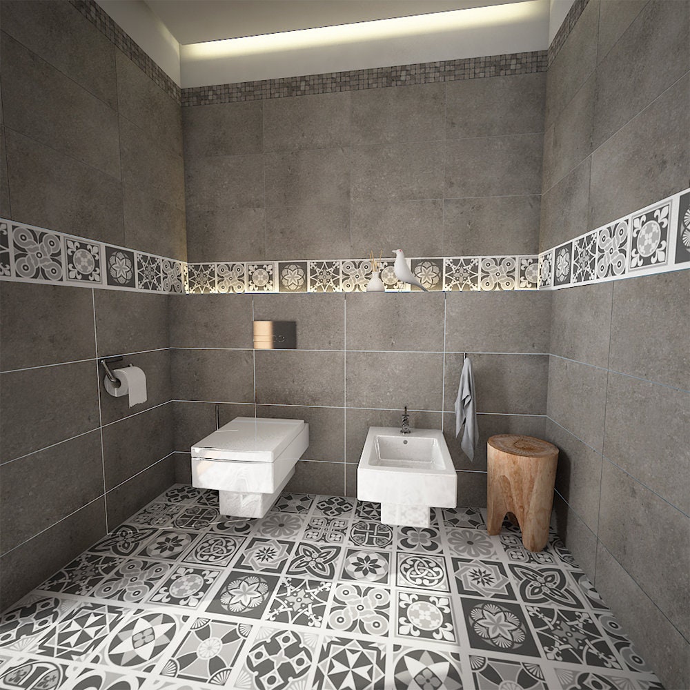 Sticker carrelage adhésif mural salle de bain et cuisine/Sticker Autocollant  Carrelage/Mosaïque carrelage mural - carreaux de ciment adhesif/Design  Black n Whit…