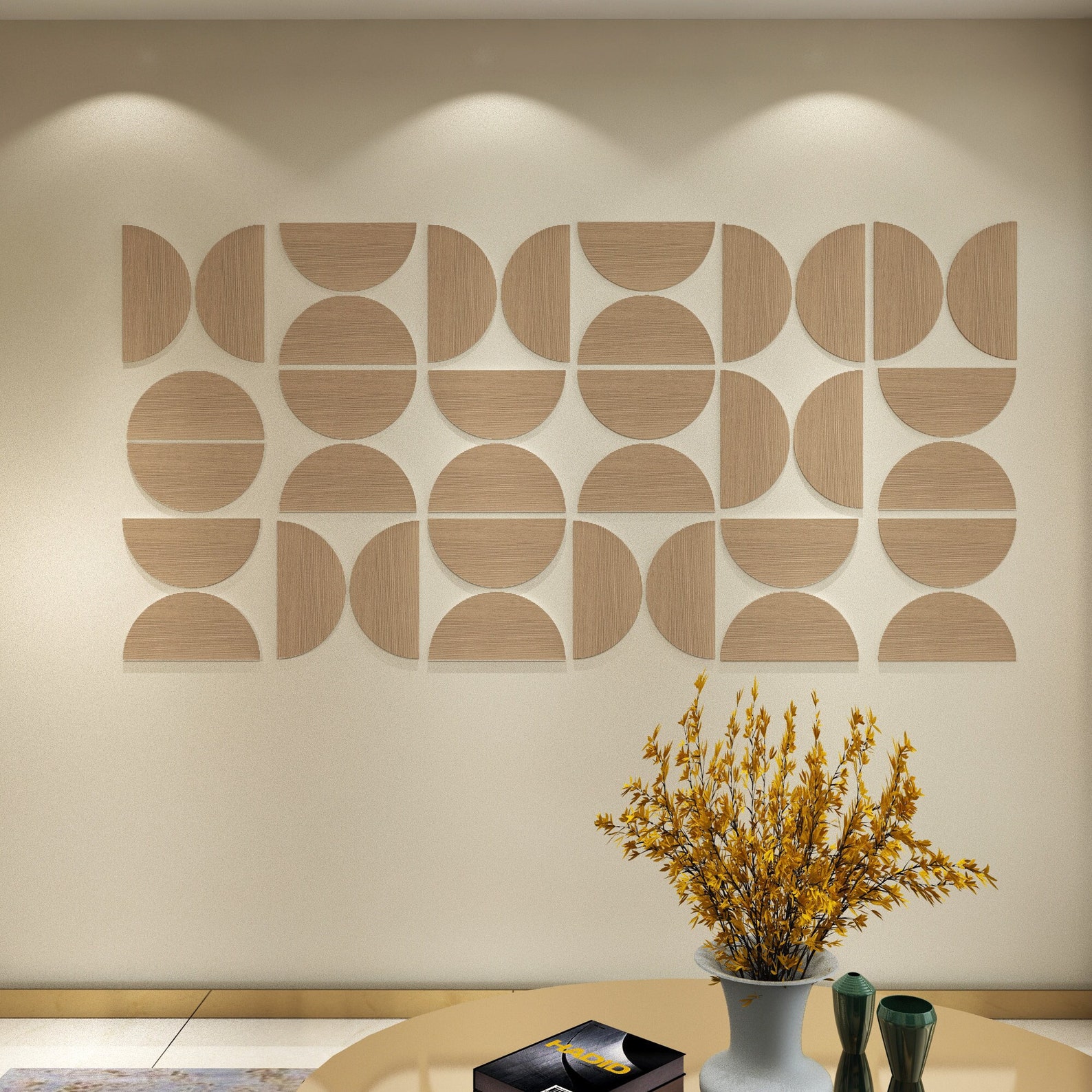 Half Circles Wall Decor, Textured Wood Imitation, Abstract Semicircles