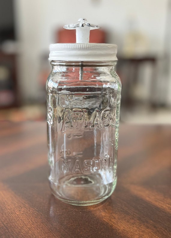 White Mason Jar / Chalk Painted / Glass Bathroom Jar / Kitchen