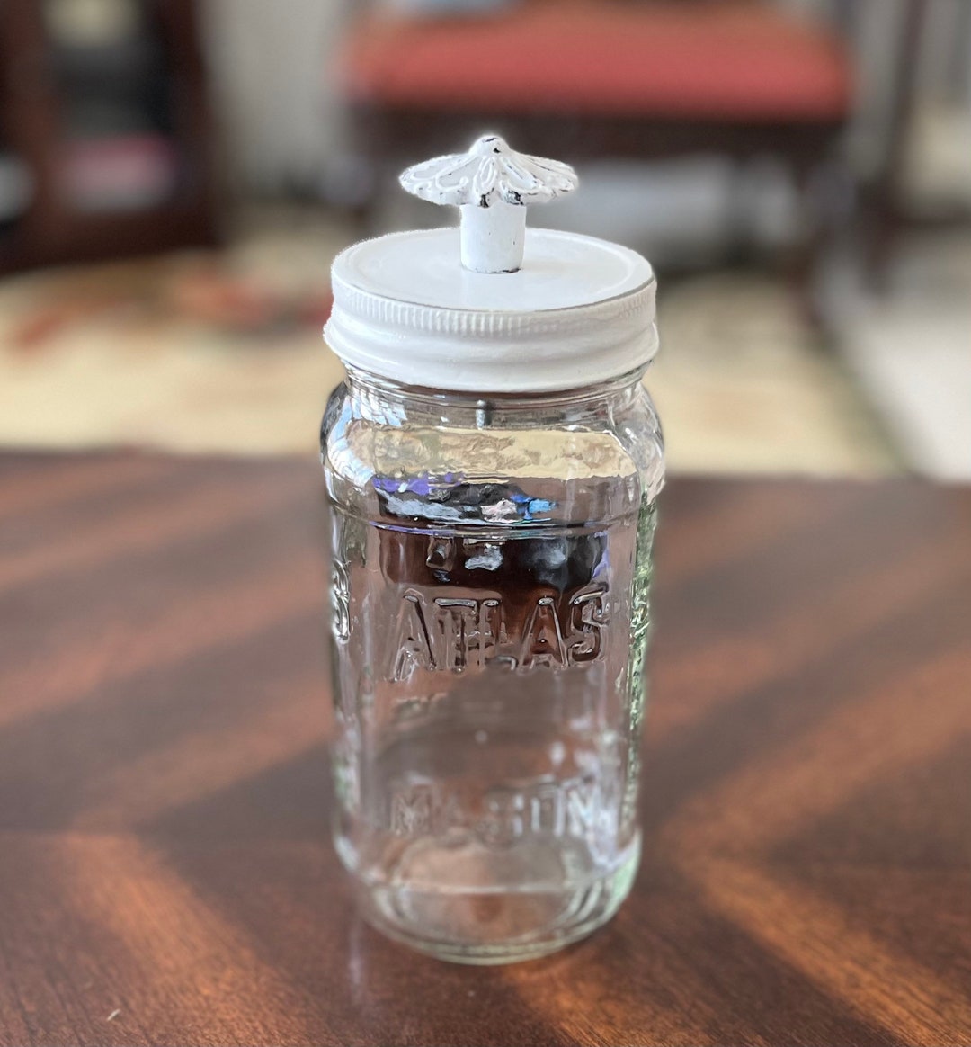 White Mason Jar / Chalk Painted / Glass Bathroom Jar / Kitchen Canister
