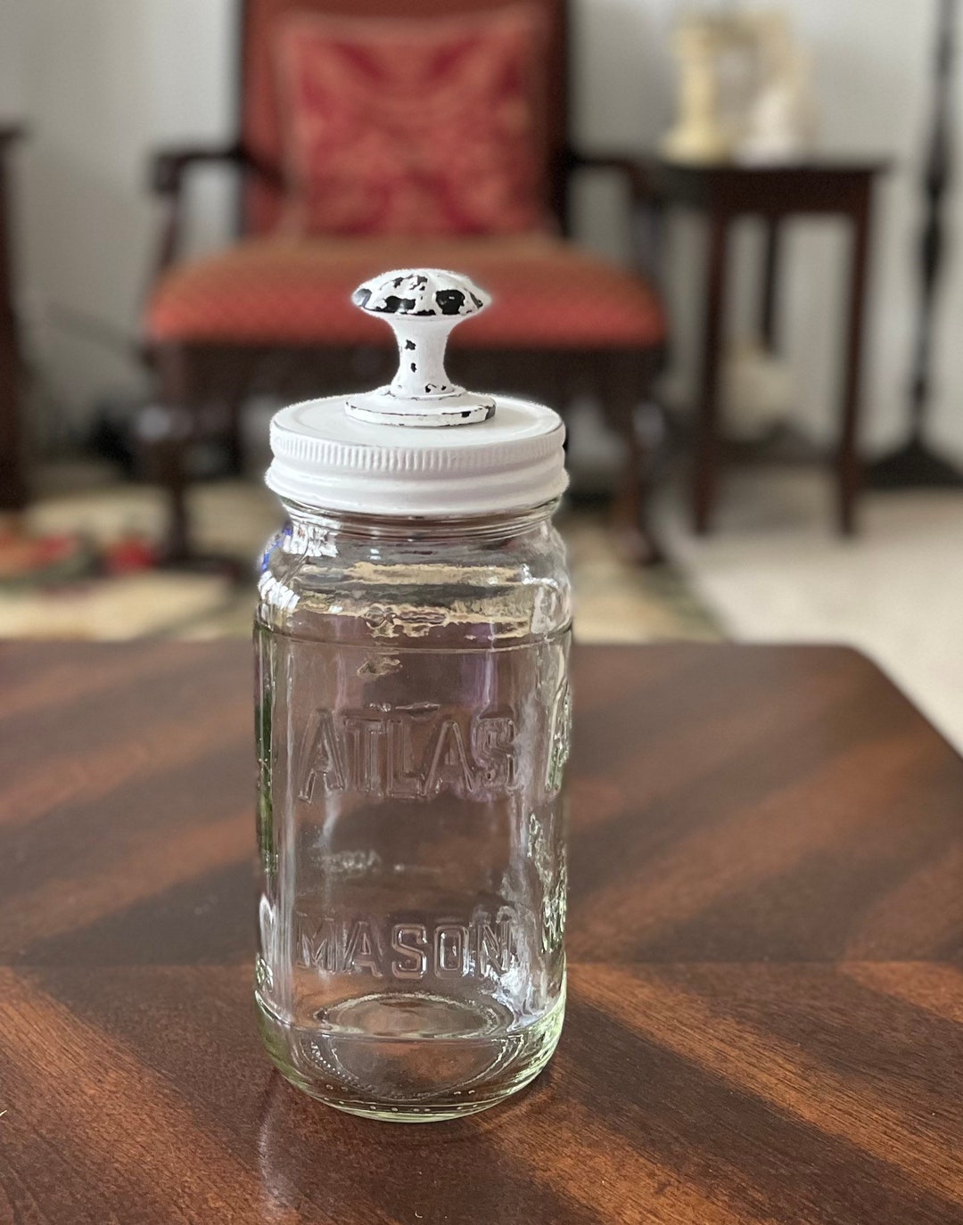 White Chalk Painted Mason Jar / Bathroom Storage Jar / Fairy Light Jar ...