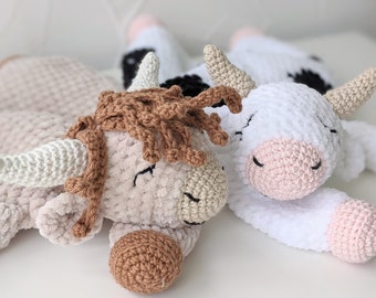 MODÈLE SEULEMENT, * SLEEPY * Vache Doudou, vache au crochet, motif au crochet, motif comfroter amigurumi, amigurumi lovey, cadeau de bébé, crochet lovey