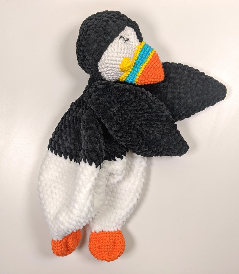 PATTERN ONLY, BABY Puffin Comforter, crochet puffin, crochet pattern, amigurumi comforter pattern, amigurumi lovey, crochet lovey snuggler image 8