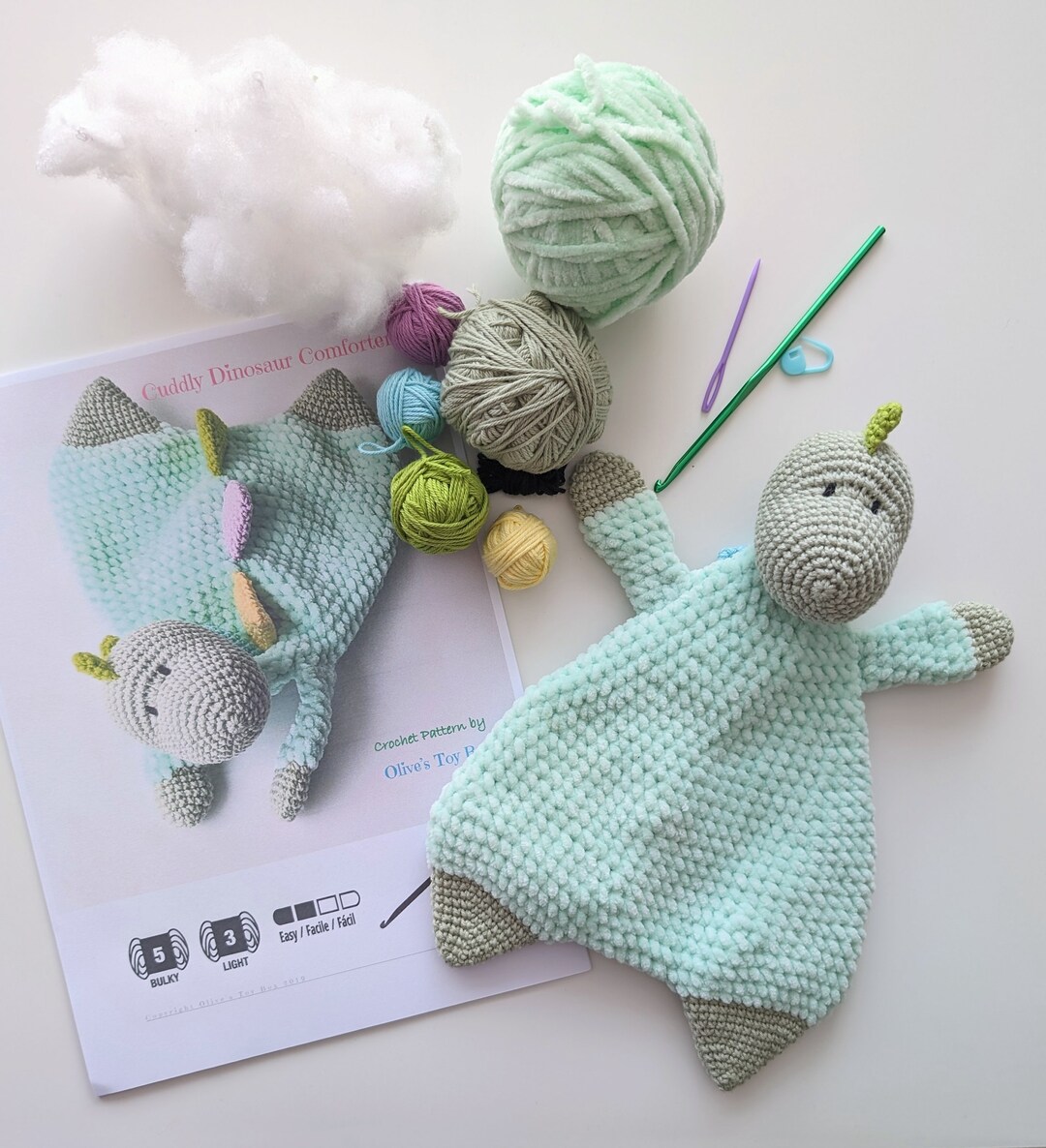 Cuddly Dinosaur Crochet Kit, Dinosaur Snuggler Crochet Kit, Crochet