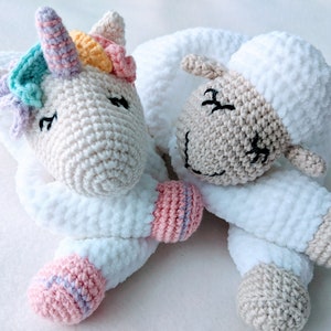 PATTERN ONLY, SLEEPY Comforter bundle, crochet lovey, crochet sheep pattern, amigurumi lovey pattern unicorn comforter pattern sheep patte image 2