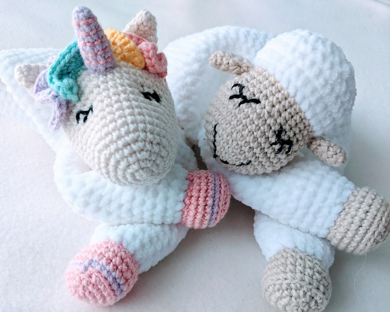 PATTERN ONLY, SLEEPY Comforter bundle, crochet lovey, crochet sheep pattern, amigurumi lovey pattern unicorn comforter pattern sheep patte image 2