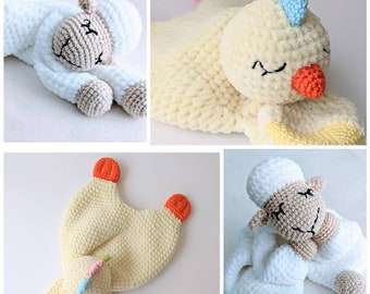 PATTERN ONLY, Easter Bundle: Baby Chick and Sleepy Sheep Comforters, crochet pattern, amigurumi comfroter pattern, crochet lovey pattern