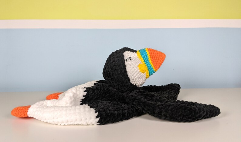 PATTERN ONLY, BABY Puffin Comforter, crochet puffin, crochet pattern, amigurumi comforter pattern, amigurumi lovey, crochet lovey snuggler image 7