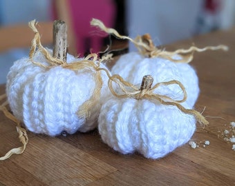Pearl White Yarn Pumpkin: Crochet Fall Decor