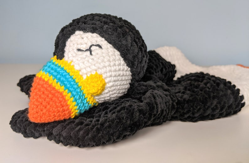 PATTERN ONLY, BABY Puffin Comforter, crochet puffin, crochet pattern, amigurumi comforter pattern, amigurumi lovey, crochet lovey snuggler image 3