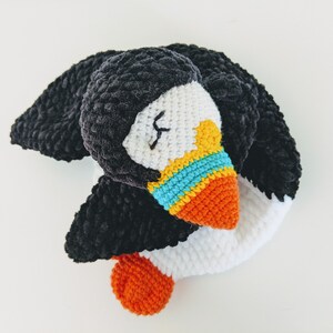 PATTERN ONLY, BABY Puffin Comforter, crochet puffin, crochet pattern, amigurumi comforter pattern, amigurumi lovey, crochet lovey snuggler image 5