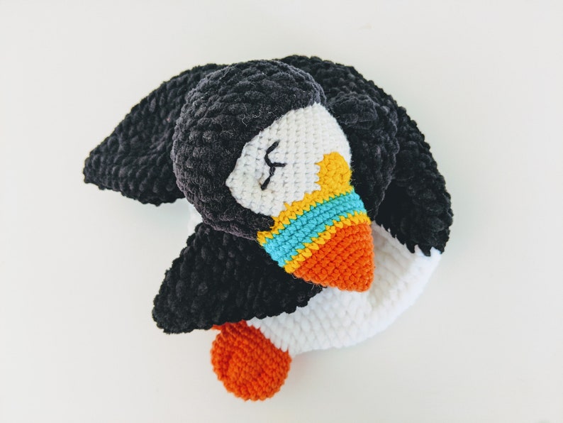 PATTERN ONLY, BABY Puffin Comforter, crochet puffin, crochet pattern, amigurumi comforter pattern, amigurumi lovey, crochet lovey snuggler image 5