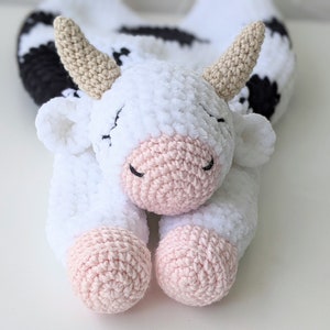 PATTERN ONLY, SLEEPY Cow Comforter, crochet cow, crochet pattern, amigurumi comfroter pattern, amigurumi lovey, baby gift, crochet lovey image 5