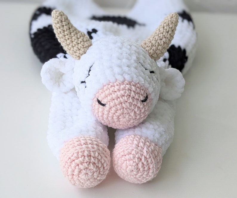 PATTERN ONLY, SLEEPY Cow Comforter, crochet cow, crochet pattern, amigurumi comfroter pattern, amigurumi lovey, baby gift, crochet lovey image 5