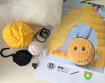 Bumble Bee Crochet Kit, DIY bee, crochet kit, crochet pattern, amigurumi bee kit, crochet your bumble bee, toy crochet kit, crochet toy kit