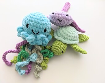 Sea Creatures Crochet Pattern: Jellyfish, Stingray, Turtle Amigurumi (PDF Pattern)