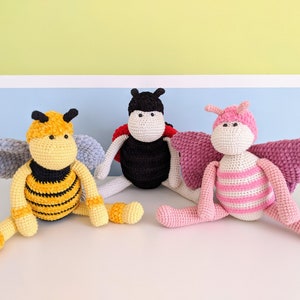 PATTERN ONLY, Three Spring Friends crochet bee pattern amigurumi butterfly, amigurumi bee, crochet ladybird pattern, crochet ladybug pattern