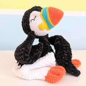 PATTERN ONLY, BABY Puffin Comforter, crochet puffin, crochet pattern, amigurumi comforter pattern, amigurumi lovey, crochet lovey snuggler image 1