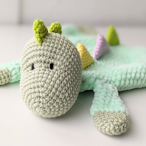 PATTERN ONLY, CUDDLY Dinosaur Comforter, crochet lovey, crochet dinosaur pattern, amigurumi pattern, dinosaur comforter pattern snuggler image 1