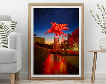 Dallas Texas Fine Art - Pegasus, Flying Red Horse, Dallas Texas Cityscape - Dallas Art - Dallas Photo - Dallas Poster - Dallas Art Print