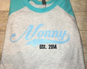Glitter Nonny Established Raglan Baseball Shirt Grandma Nana Mimi Grandparent