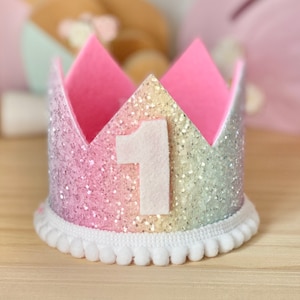 Rainbow Glitter 1st Birthday Crown: Cake Smash Outfit
