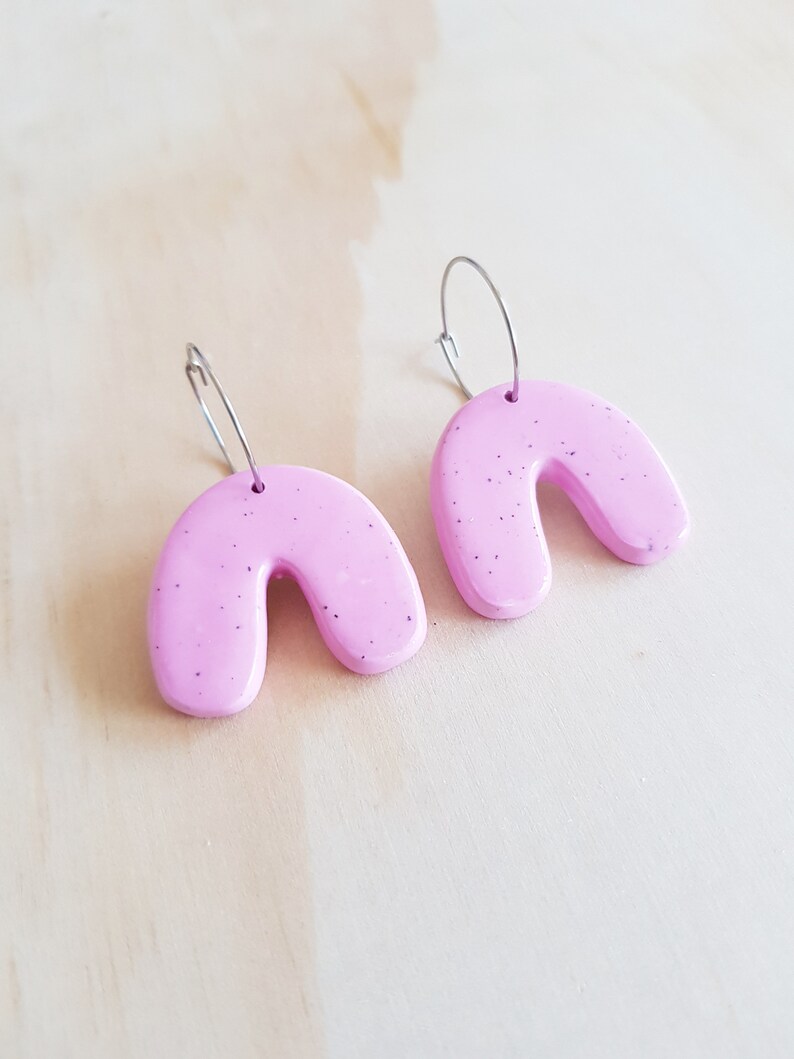 Cement Ceramic Statement Earrings Stainless Steel Hoop Earring Coloured Cement Earrings Blue Bend Shape Cement Earrings