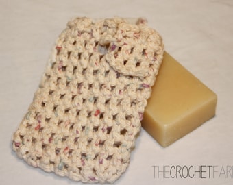 All Cotton Neutral Color Crocheted Soap Bag, Soap Saver, Pouch, Eco-friendly Cotton Yarn Soap Sack, Shower Bag