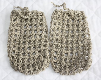 Crocheted Hemp Soap Bags, Natural Hemp Soap Savers, Soap Pouches, Set of Two (2), Exfoliating, Eco-friendly, Shower Sacks