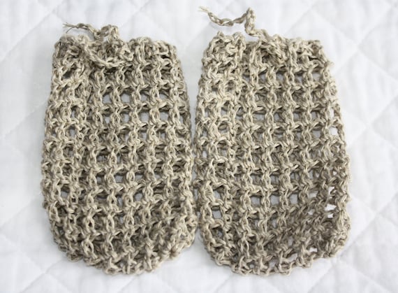 Crocheted Hemp Soap Bags, Natural Hemp Soap Savers, Soap Pouches, Set of Two (2), Exfoliating, Eco-friendly, Shower Sacks