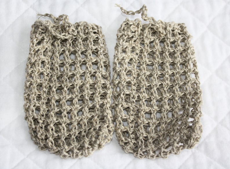 Crocheted Hemp Soap Bags, Natural Hemp Soap Savers, Soap Pouches, Set of Two 2, Exfoliating, Eco-friendly, Shower Sacks image 1