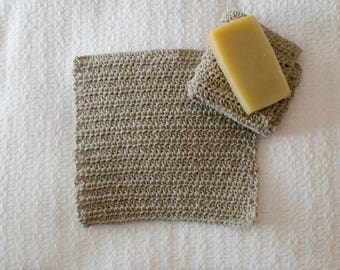 Crocheted Hemp Washcloths,  Eco-friendly Natural Hemp Scrubbing Cloths, 7 inch washcloth or dishcloth
