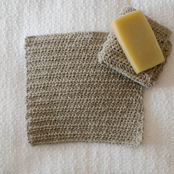 Crocheted Hemp Washcloths,  Eco-friendly Natural Hemp Scrubbing Cloths, 7 inch washcloth or dishcloth