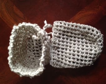 Extra-Large Hemp Soap Bags, Crocheted Soap Savers, Natural Hemp Soap Sacks, Exfoliating, Set of Two Eco-friendly Soap Pouches Fit 8 oz Bar