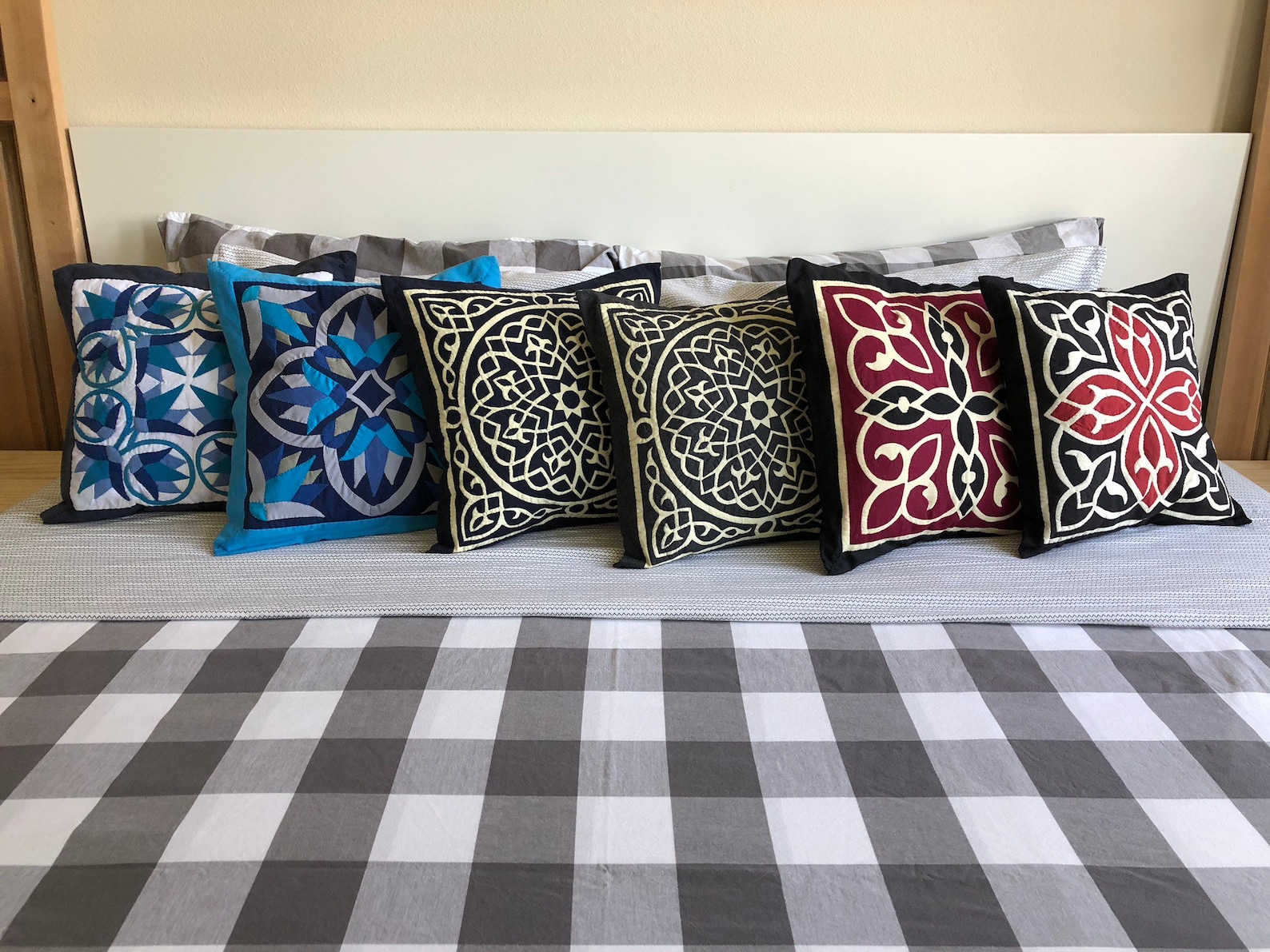 Egyptian Patchwork Cushions, Quilted Style Cushions, Decorative Pillows