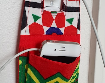 Geomatric Arabesque Hand Printed Fabric Cell Phone Charger Holder