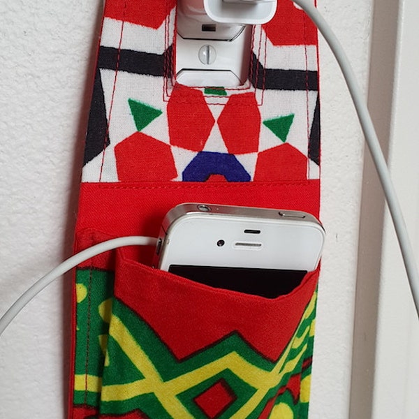 Red - Handmade Cotton Fabric Mobile Charging Holder
