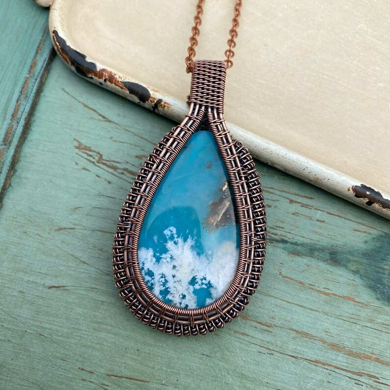 Plume Agate Doublet Wire Wrapped Necklace