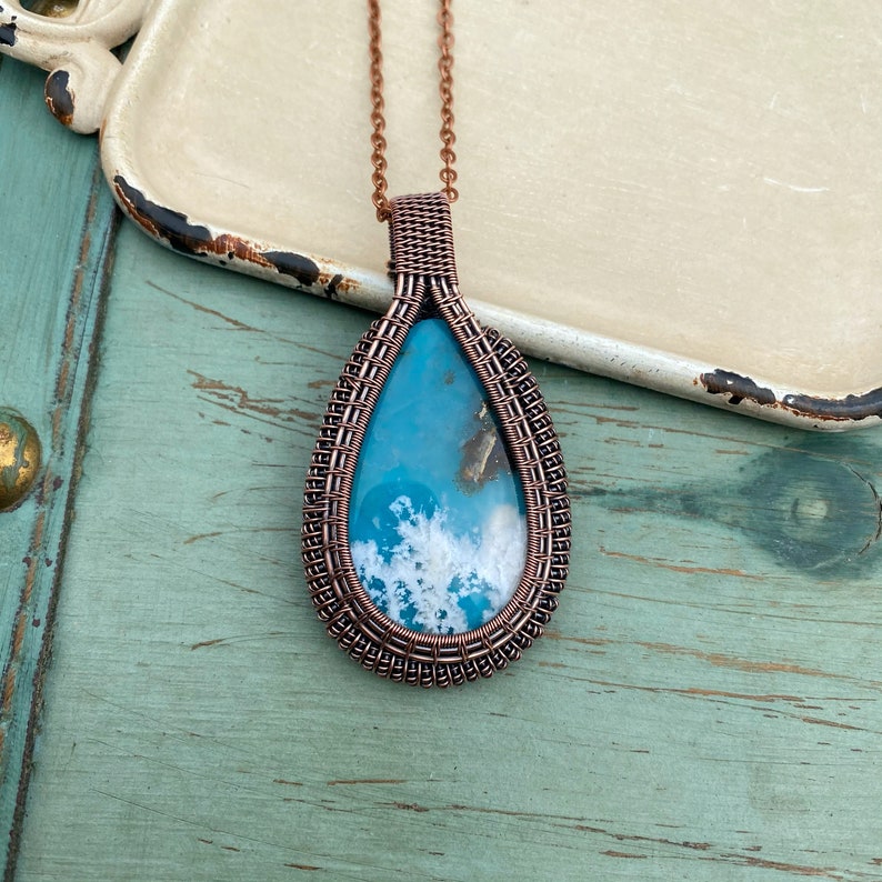 Plume Agate Doublet Wire Wrapped Necklace