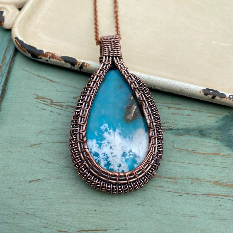 Plume Agate Doublet Wire Wrapped Necklace
