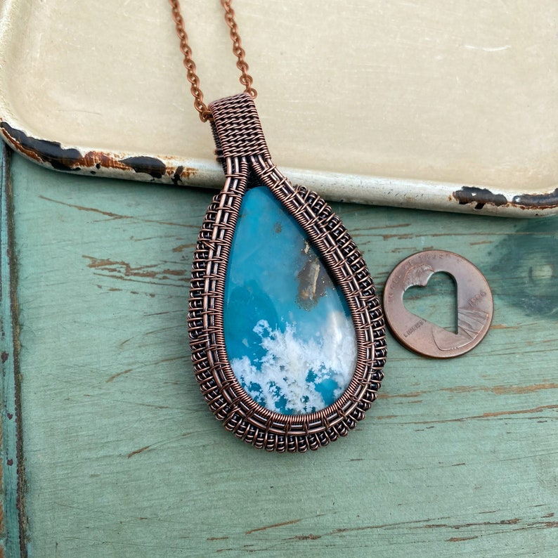 Plume Agate Doublet Wire Wrapped Necklace