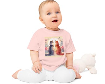 Whimsical Cat Love Baby T-Shirt, Cute Kitten Apparel, Toddler Gift, Baby Shower Present, Adorable Pet Tee, Spring Outfit