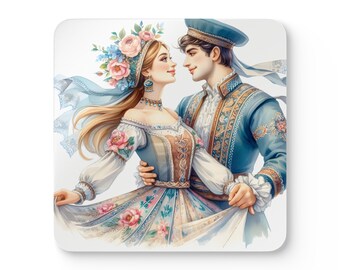 Coasters with a folk motif. Folk coasters. Mats with a man and a woman - two lovers. A gift. Home decor.  Corkwood Coaster Set