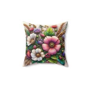 Botanical Floral Square Pillow, Cozy Home Decor, Gift for Plant Lovers, Nature Inspired Cushion, Flower Design Throw Pillow