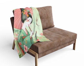 Geisha blanket. Japanese style blanket. Blanket gift. Home decor. Arctic Fleece Blanket