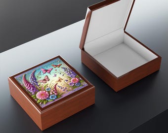 Floral Butterfly Jewelry Box: Rubberwood Keepsake Organizer